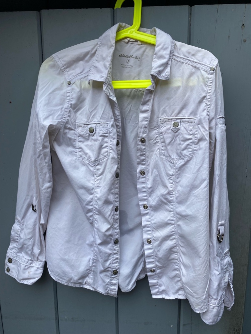 Vintage Eddie Bauer Utility Shirt — White Long Sleeve, Size Small